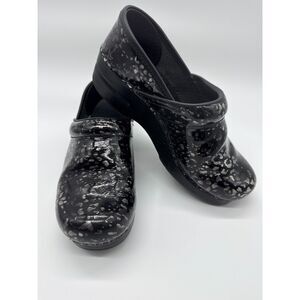 Dansko Professional Clog Black Pewter Leopard Patent Leather Womens EU37
